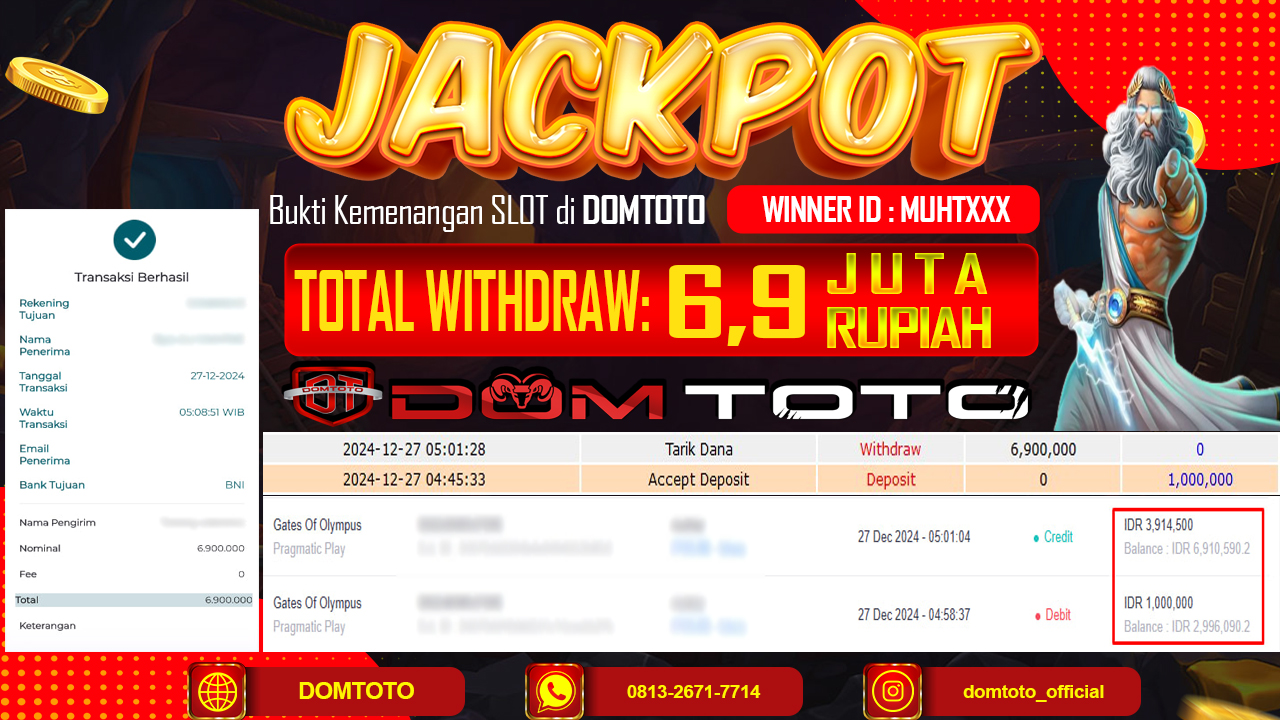 JACKPOT SLOT GATE OF OLYMPUS 27 DESEMBER 2024